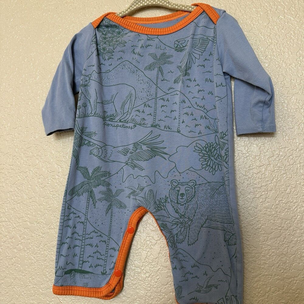 Ponti Patines Boys One Piece Bodysuit Dinosaurs  6-12 Months Blue Orange Footles
